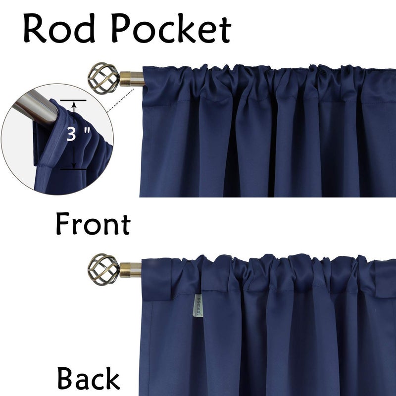 BGment Rod Pocket and Back Tab Blackout Curtains for Bedroom - Thermal Insulated Room Darkening Curtains for Living Room, 2 Window Curtain Panels (38 x 54 Inch, Navy Blue) - Image 3